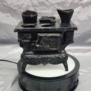 Vintage Crescent Cast Iron Toy Stove w Pots Skillet Griddle Miniature Set